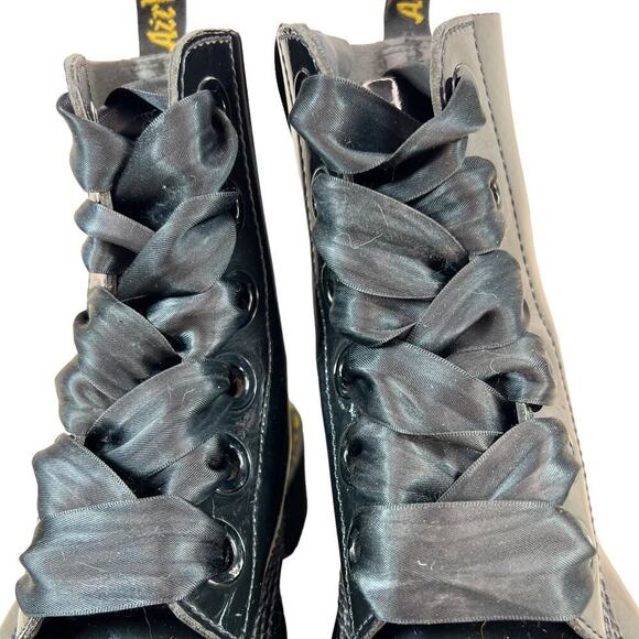 Dr Martens Molly Bouncing Soles Combat Ribbon Laced Boots Black Leather Size 10 - Picture 3 of 5